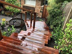 Sloping backyard timber stairs