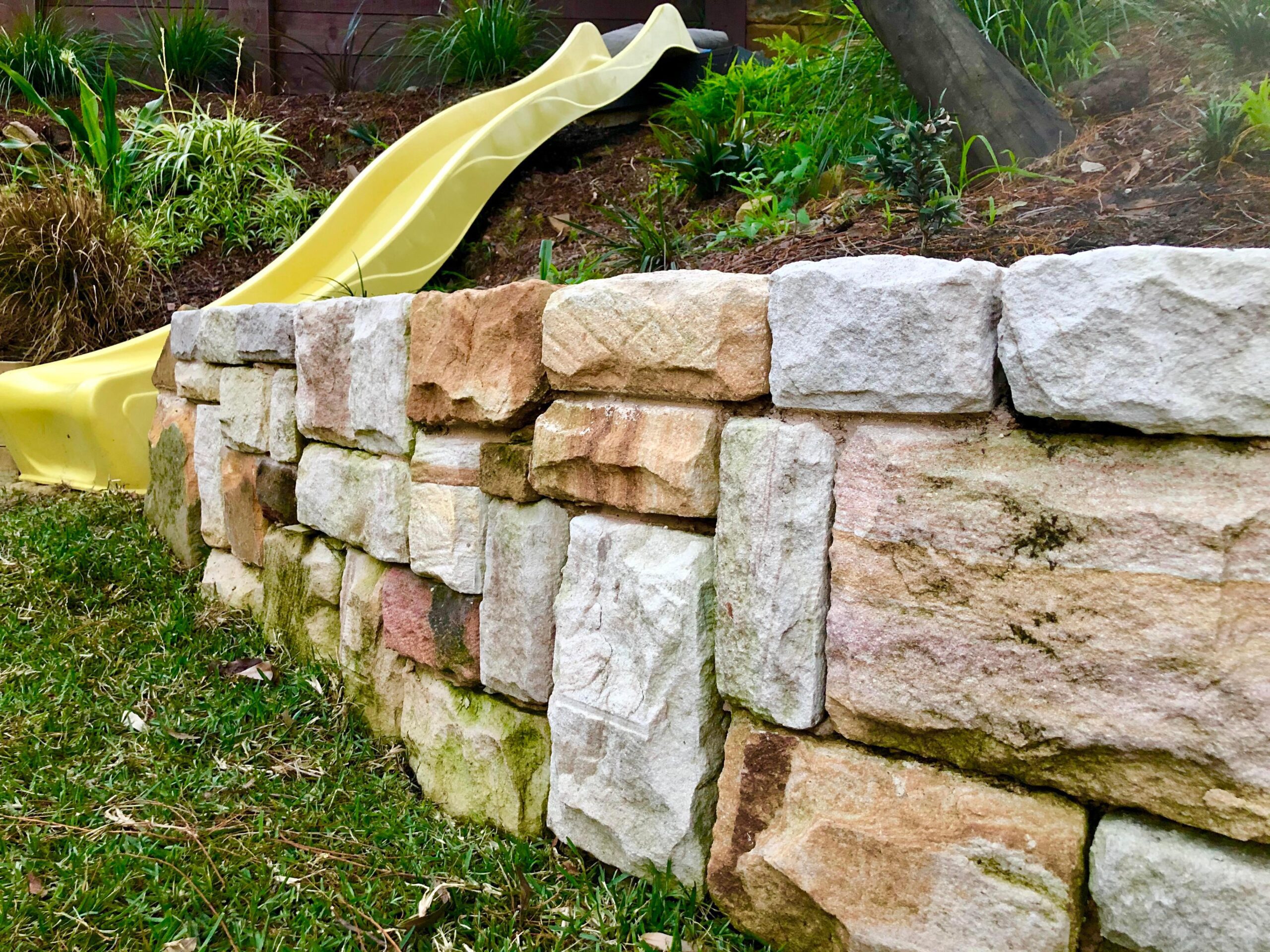 Sandstone block garden wall