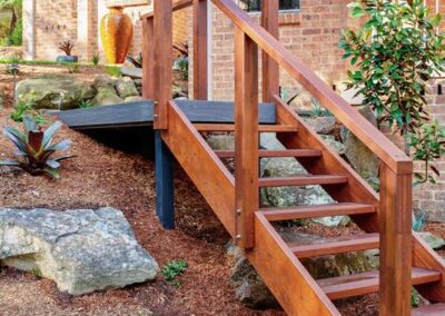 WINMALEE – Front entrance, Timber stairs, Ekodeck Boardwalks, Bluestone Steppers on a sloping site