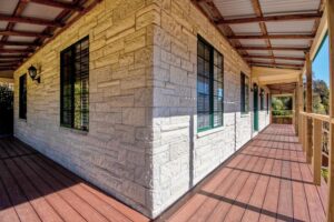 Timber decking in covered wrap around verandah