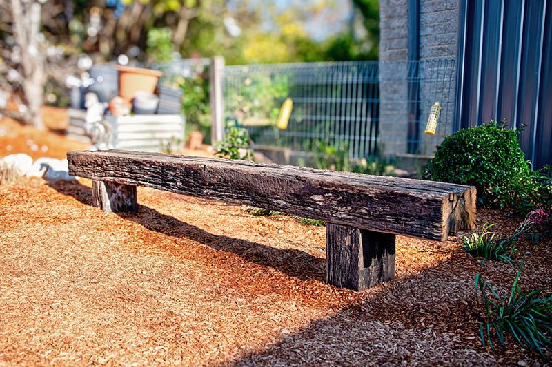 green landscaping recycled railway sleeper path