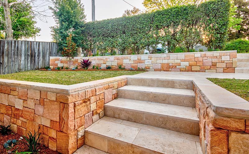 sandstone retaining walls and stairs