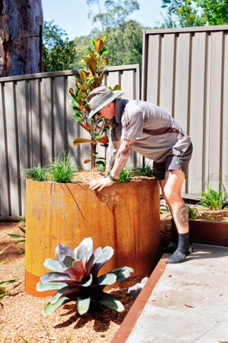 Planting out a corten steel feature pot