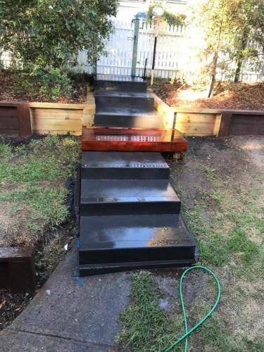 Blaxland steps retaining wall timber stairs landscape construction blue mountains structural fresh perspective landscapes Winmalee 3