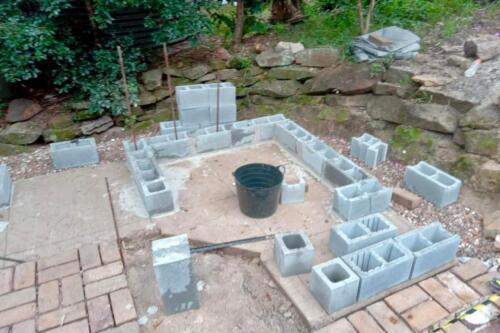 Concrete Brick base for outdoor barbecue bench
