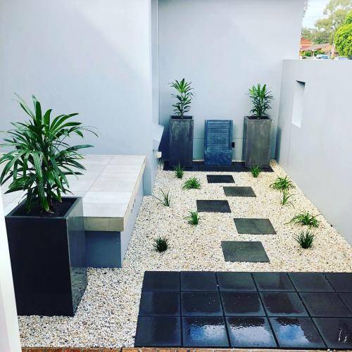 Courtyard Pots Pebbles Structural Landscaping Fresh Perspective Landscapes Greenfield Park planting