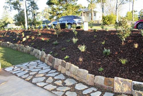 Stone wall paving pebbles, retaining wall, landscape construction blue mountains winmalee structural fresh perspective 