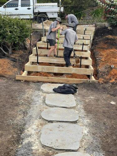 Timber framework for garden stairs