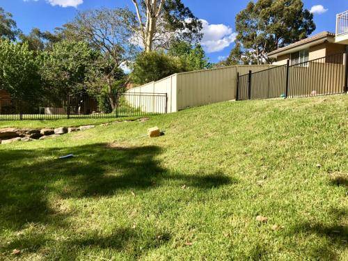 Warrimoo terraces retaining wall sloping block paving sandstone turf landscape construction blue mountains structural fresh perspective landscapes Winmalee 5