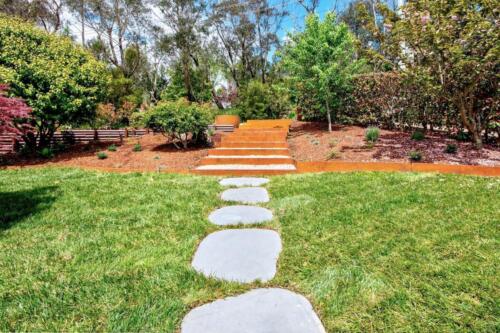 large bluestone stepper path and timber stairs